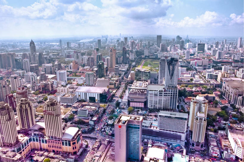 无人,横图,俯视,室外,白天,城市,建筑,曼谷,泰国,云,塔,首都,摄影,彩图,高角度拍摄