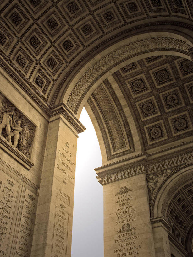 无人,竖图,室外,白天,仰视,建筑,法国,凯旋门,巴黎,拱门,首都,历史,地标建筑,摄影,部分,法国文化,低角度拍摄