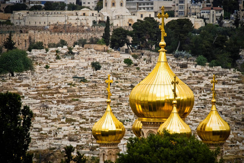 无人,教堂,横图,俯视,室外,白天,山,城市,建筑,以色列,十字架,首都,历史,黄金,树,墓地,摄影,宗教,死亡,中东,圆顶建筑,宗教建筑,宗教用品,耶路撒冷,圣玛利亚教堂,灵性,墓穴,橄榄山,高角度拍摄,旅行,新城