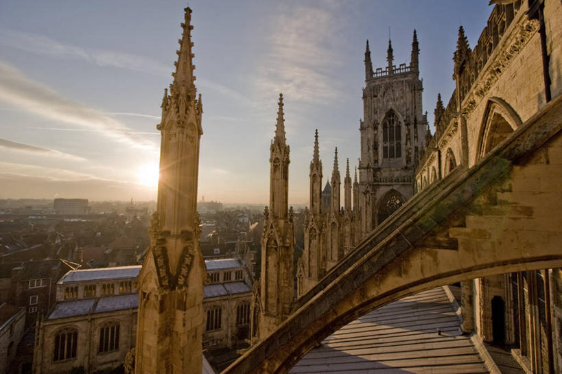 无人,横图,俯视,室外,日落,建筑,英国,历史,黄昏,地标建筑,摄影,宗教,基督教,北欧,英国文化,约克郡,北约克郡,高角度拍摄,旅行,大教堂