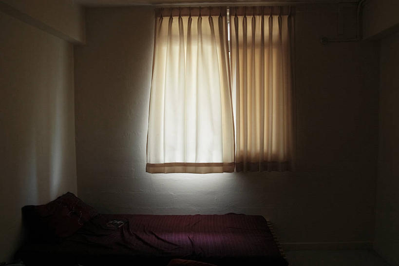 无人,横图,室内,白天,风,窗帘,床,家具,卧室,建筑,新加坡,床上用品,装饰物,放松,摄影