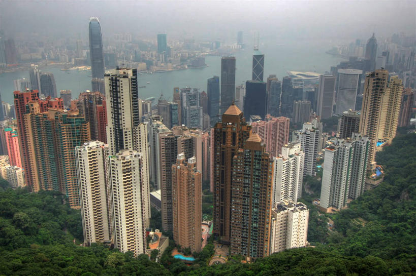 无人,横图,俯视,室外,白天,雾,城市,建筑,摩天大楼,香港,塔,树,办公大楼,摄影,香港岛,高角度拍摄,旅行