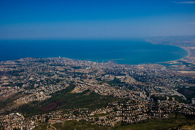 无人,横图,俯视,航拍,室外,白天,度假,海洋,美景,水,城市风光,城市,建筑,以色列,地平线,海岸线,景观,水平线,娱乐,天空,享受,休闲,景色,放松,摄影,中东,鸟瞰,万里无云,海法,高角度拍摄,旅行