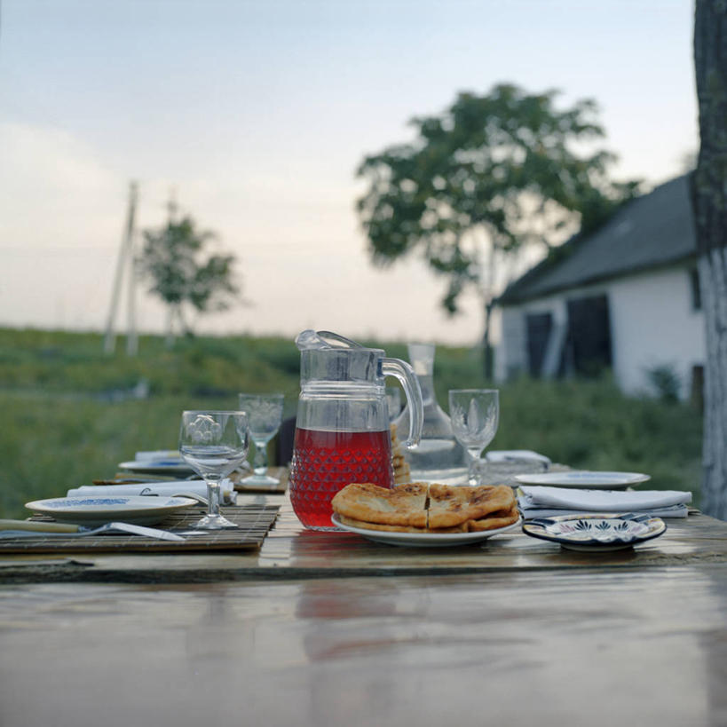 面包,无人,方图,室外,晚餐,农业,家具,桌子,餐具,乌克兰,田地,饮食,葡萄园,水壶,树,黄昏,盘子,藤蔓,摄影,藤蔓植物