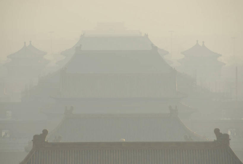 无人,故宫,横图,室外,雾,建筑,北京,中国,屋顶,烟雾,黎明,首都,历史,景山公园,黄昏,地标建筑,摄影,中国文化,东亚,东亚文化,北京市,空气污染,旅行