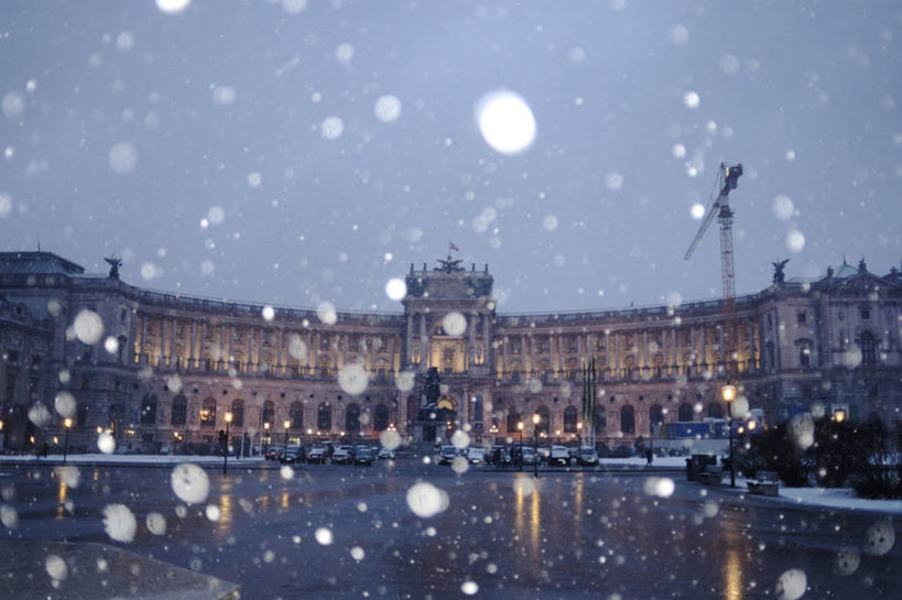 无人,宫殿,横图,室外,白天,雪,建筑,奥地利,反射,冬天,下雪,首都,宏伟,自然,寒冷,摄影,环境,照亮,中欧,万里无云,霍夫堡宫