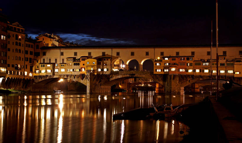 无人,横图,室外,夜晚,河流,建筑,意大利,佛罗伦萨,反射,联系,拱桥,摄影,照亮,南欧,意大利文化,托斯卡纳区,维基奥桥,亚诺河