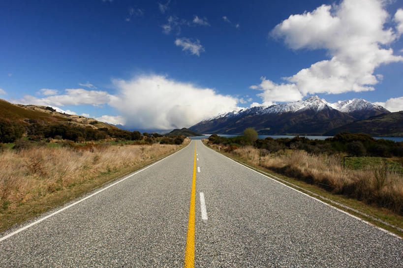 无人,横图,室外,白天,山脉,雪山,路,新西兰,地形,云,风景,运输,摄影,透视图,澳大拉西亚,彩图