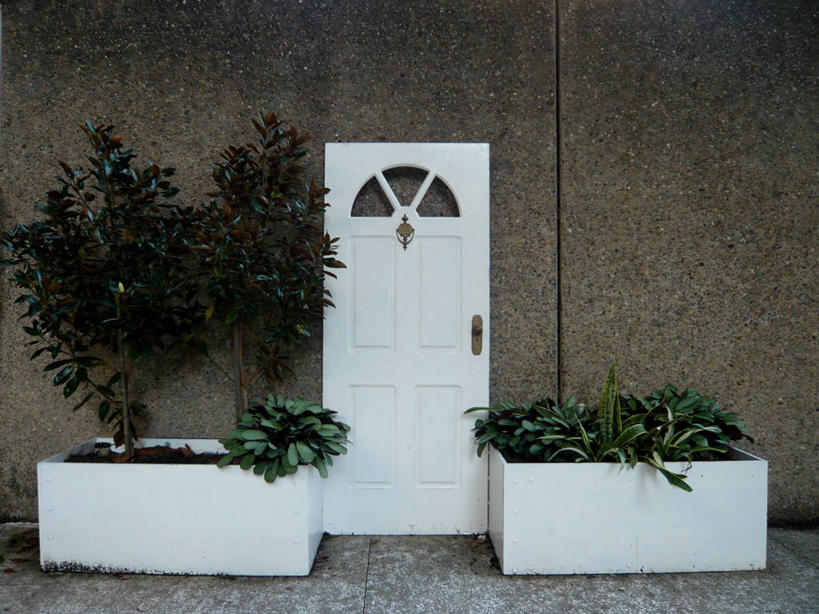 无人,横图,室外,白天,门,建筑,花盆,澳大利亚,墙,混凝土,白色,摄影,悉尼,澳大拉西亚,新南威尔士,彩图,错觉