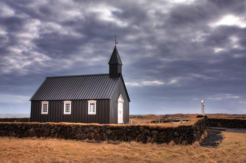 无人,教堂,横图,室外,白天,旅游,度假,美景,多云,建筑,冰岛,小的,地平线,景观,辽阔,地面,娱乐,自然,享受,休闲,广阔,景色,放松,摄影,一望无际,自然风光,延伸,天地相交,无边无际,一马平川,斯奈山半岛,彩图