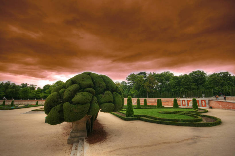 无人,公园,横图,室外,白天,草坪,西班牙,乌云,围墙,首都,树,天空,马德里,摄影,马德里省,伊比利亚半岛,彩图