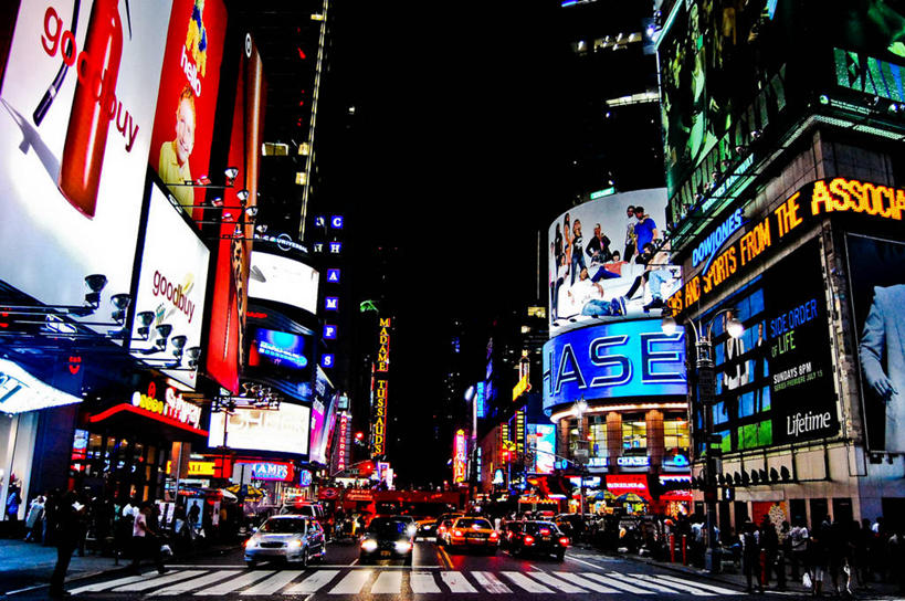 横图,室外,夜晚,夜生活,城市,道路,街道,路,霓虹灯,公路,纽约,美国,丰富,交通,摄影,照亮,曼哈顿时代广场,马路,彩图