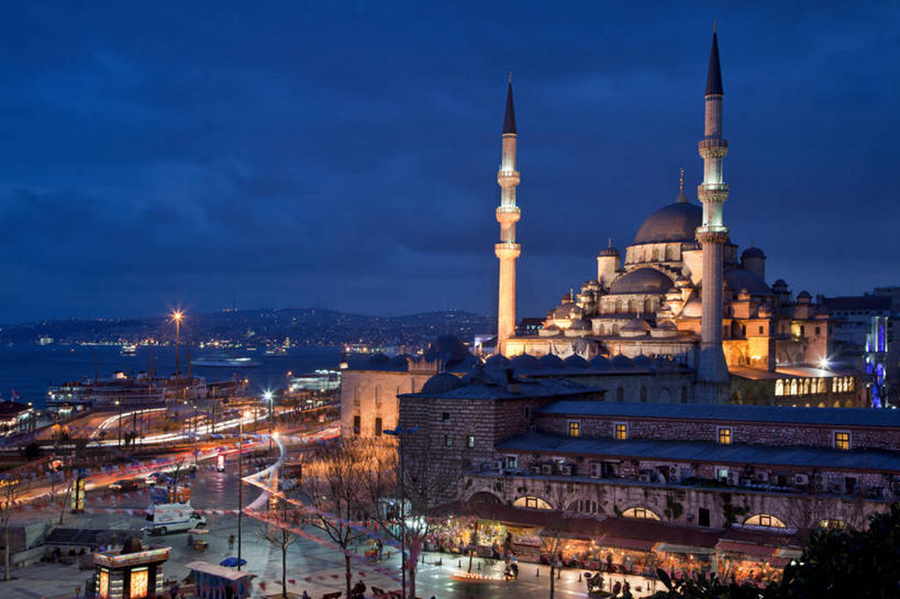 无人,横图,室外,城市,建筑,欧洲,宏伟,黄昏,摄影,照亮,伊斯兰教,清真寺,伊斯坦布尔,彩图