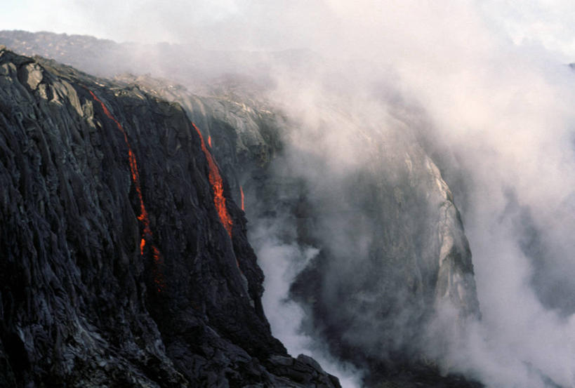 无人,横图,室外,白天,夏威夷,美国,蒸汽,悬崖,热,自然,熔岩,摄影,流动,太平洋,北美,北美洲,美洲,爆发,夏威夷州,爱洛哈之州,比格岛,北亚美利加洲,亚美利加洲,太平洋岛屿,彩图,美利坚合众国