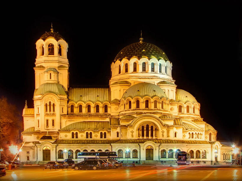 无人,横图,室外,夜晚,夜生活,建筑,保加利亚,首都,摄影,照亮,索非亚,东正教,彩图,旅行,大教堂