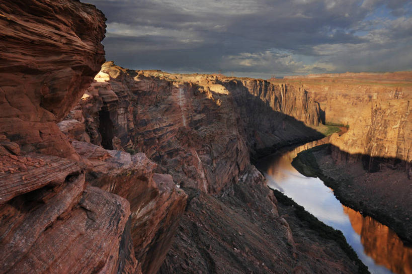 无人,横图,室外,河流,峡谷,多云,美国,反射,风景,摄影,亚利桑那,岩层,岩石,彩图,韧性