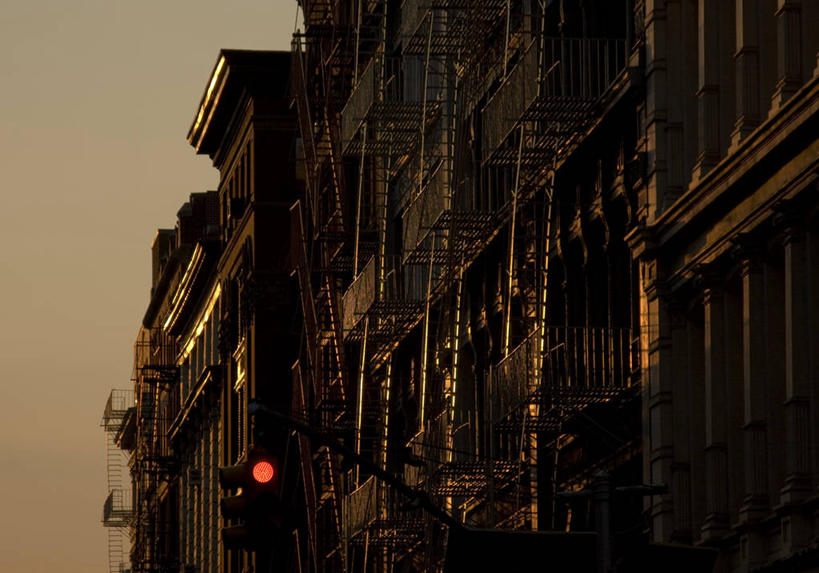 无人,横图,室外,日落,城市,建筑,日光,纽约,美国,公寓,红绿灯,黄昏,摄影,彩图