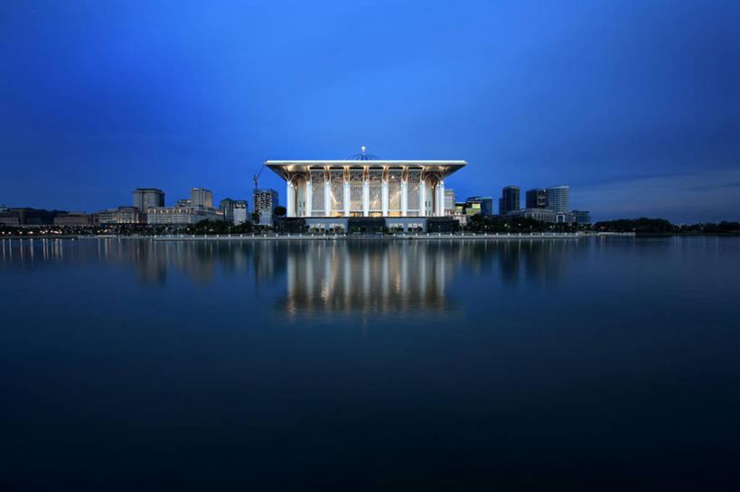 无人,横图,室外,天际线,城市,建筑,马来西亚,反射,黎明,首都,现代,摄影,宁静,伊斯兰教,清真寺,吉隆坡,布城,死水,彩图,旅行