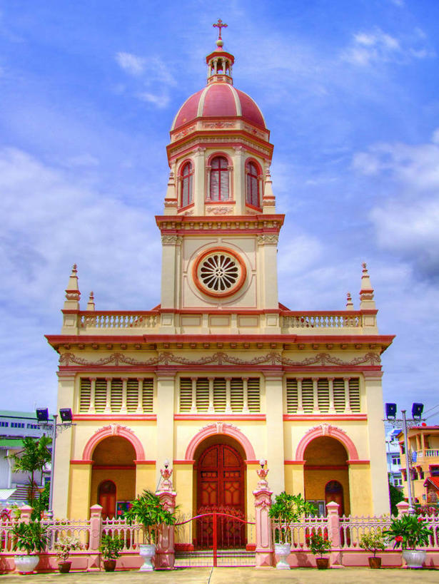 无人,教堂,竖图,室外,白天,建筑,曼谷,泰国,首都,摄影,基督教,迷人,彩图,旅行