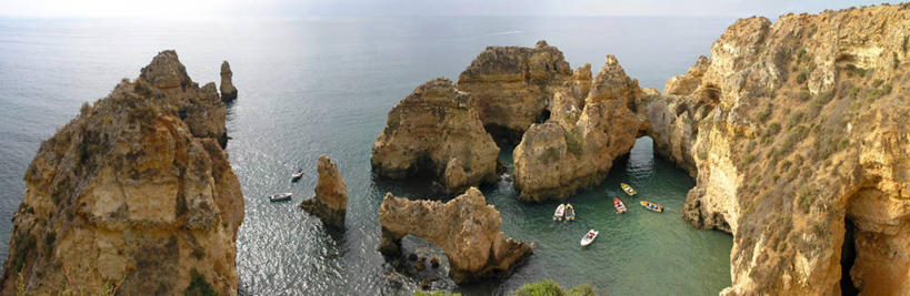 无人,横图,全景,俯视,室外,白天,度假,海洋,船,葡萄牙,海岸线,风景,摄影,岩层,拉各斯,岩石,高角度拍摄