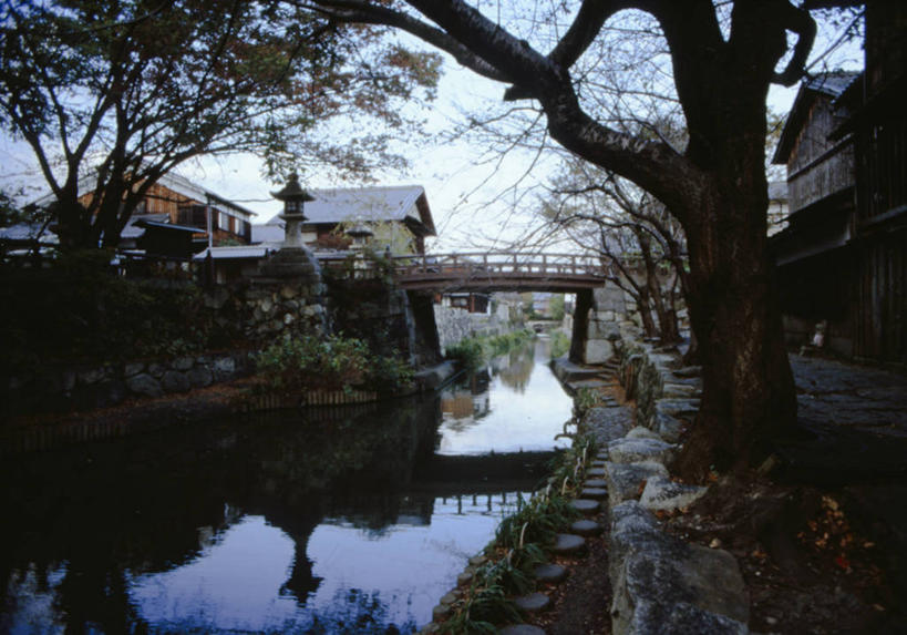 无人,横图,室外,白天,河流,建筑,日本,日本文化,反射,河岸,联系,树,摄影,吊桥,人行桥,宁静,运河,滋贺县,彩图