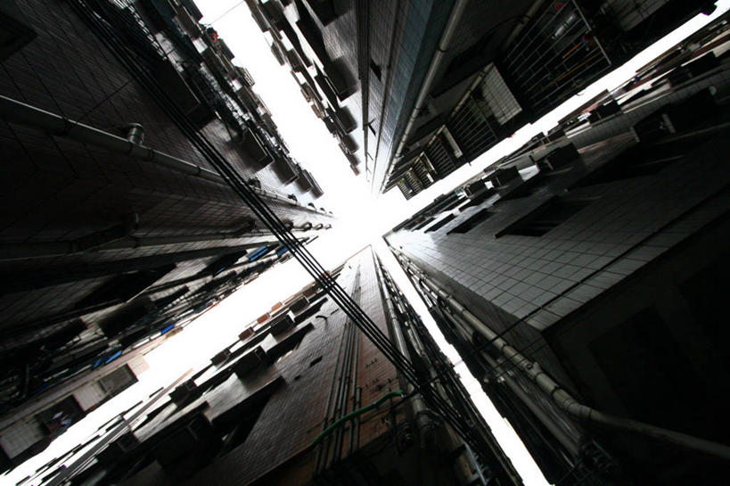 无人,横图,黑白,室外,白天,仰视,天际线,建筑,摩天大楼,深圳,五个,许多,摄影,市区,广东省,万里无云,低角度拍摄