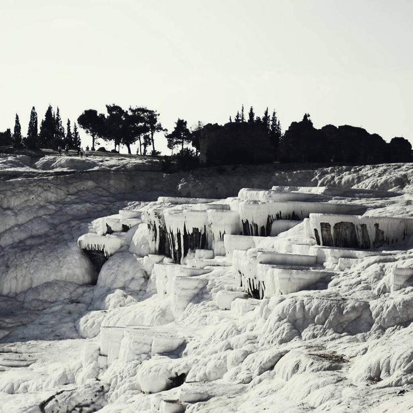 无人,方图,黑白,室外,白天,旅游,度假,美景,欧洲,景观,娱乐,树,自然,享受,休闲,景色,放松,摄影,岩层,自然风光,古代文明,岩石,棉花堡,过去