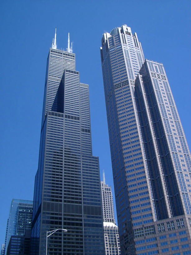 无人,竖图,室外,白天,仰视,旅游,度假,美景,天际线,城市,建筑,摩天大楼,美国,景观,宏伟,娱乐,现代,自然,享受,休闲,景色,放松,摄影,自然风光,伊利诺斯州,万里无云,芝加哥市,西尔斯大厦,彩图,低角度拍摄