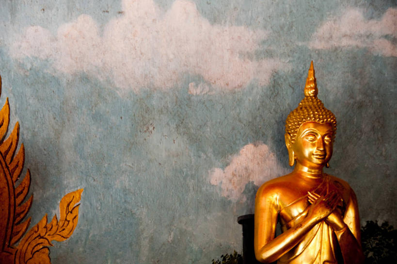 无人,坐,横图,室内,白天,泰国,雕像,佛,壁画,一个,手放前,金色,摄影,宗教,佛教,单个,泰国文化,清迈省,彩图
