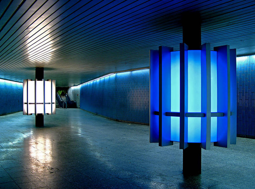 无人,横图,室内,建筑,德国,地铁站,现代,慕尼黑,蓝色,摄影,照亮,彩图