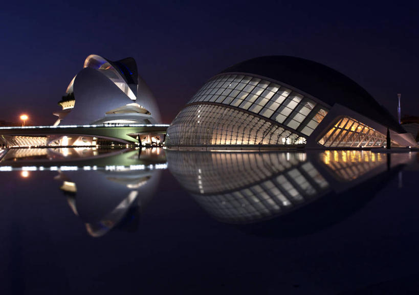 无人,横图,室外,夜晚,电影院,建筑,西班牙,反射,歌剧院,现代,地标建筑,摄影,照亮,巴伦西亚省,彩图