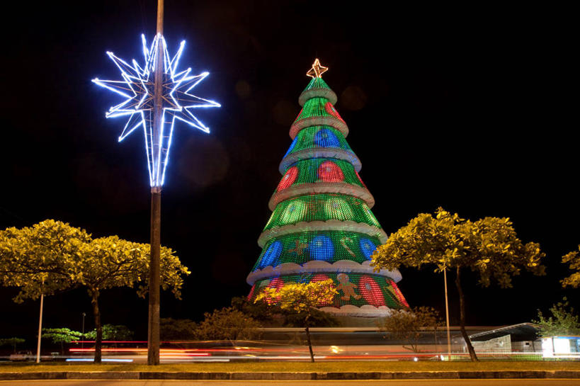 无人,公园,横图,室外,夜晚,夜生活,街道,巴西,圣诞节,庆祝,圣诞树,现代,树,摄影,尾灯,迅速,照亮,圣卡塔琳娜,彩图,传统文化