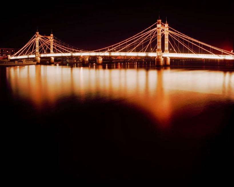 无人,横图,室外,夜晚,留白,建筑,英国,反射,桥,首都,联系,泰晤士河,摄影,宁静,照亮,艾伯特桥,彩图,旅行