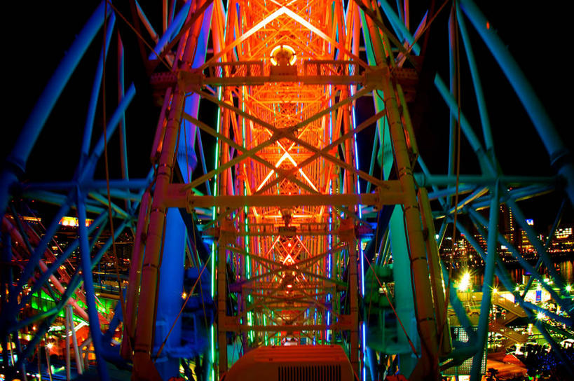 无人,游乐园,横图,彩色,室外,特写,夜晚,日本,日本文化,横滨,摄影,五颜六色,照亮,色彩斑斓,五彩缤纷,大转轮,五彩斑斓,机件,五光十色,彩图