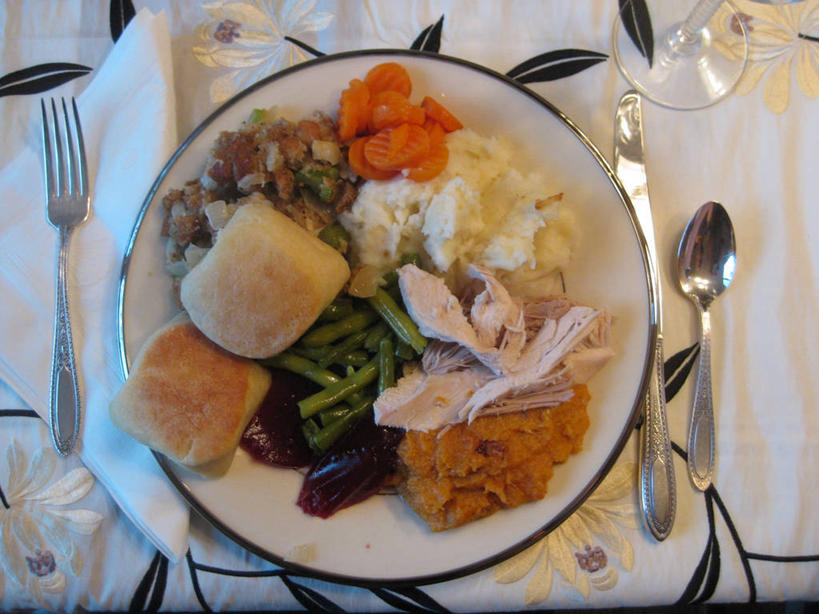 无人,横图,室内,特写,白天,吃饭,庆祝,叉,土豆泥,盘子,摄影,膳食,葡萄酒杯,餐刀,感恩节,彩图,茶匙