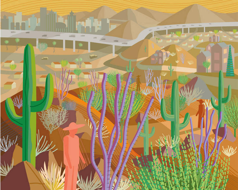 成年人,一个人,站,横图,插画,室外,白天,旅游,度假,数码,科技,美景,沙漠,仙人掌,美国,仅一个男性,阴影,网络,景观,沙丘,高光,几何,计算机图形,合成,图画,娱乐,画,自然,享受,休闲,景色,放松,摄影,蜿蜒,宁静,电脑合成图,数码合成图,亚利桑那,合成图,自然风光,剪影,漫画,高架道路,写实,具体,具象,彩图,旅行,菲尼克斯市,景观设计