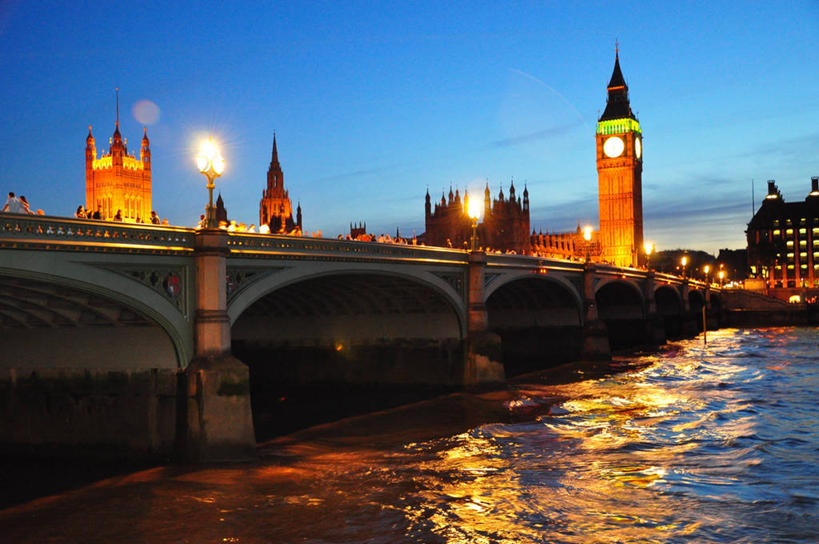 无人,横图,室外,天际线,建筑,英国,反射,桥,首都,泰晤士河,黄昏,摄影,照亮,市区,英国文化,万里无云,威斯敏斯特桥,彩图
