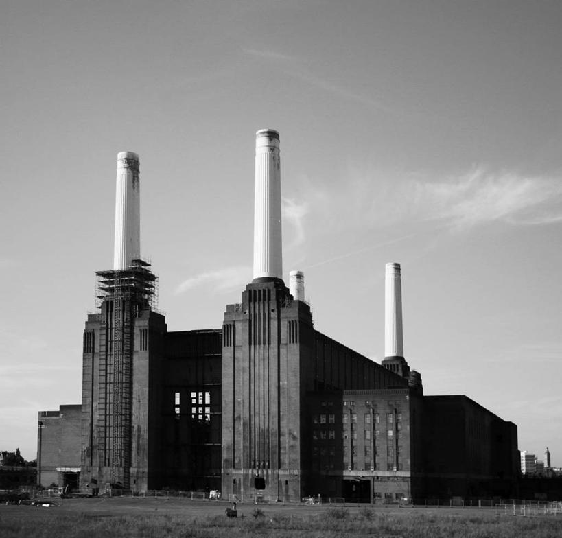 无人,横图,黑白,室外,白天,烟囱,建筑,英国,首都,发电站,工业,摄影,能源