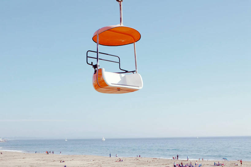 横图,室外,白天,度假,美国,吊挂,悬挂,水平线,许多人,挂,缆车,交通工具,一群人,运输,摄影,宁静,加利福尼亚,海景,索道,圣克鲁斯,万里无云,缆索铁路,海滩,彩图