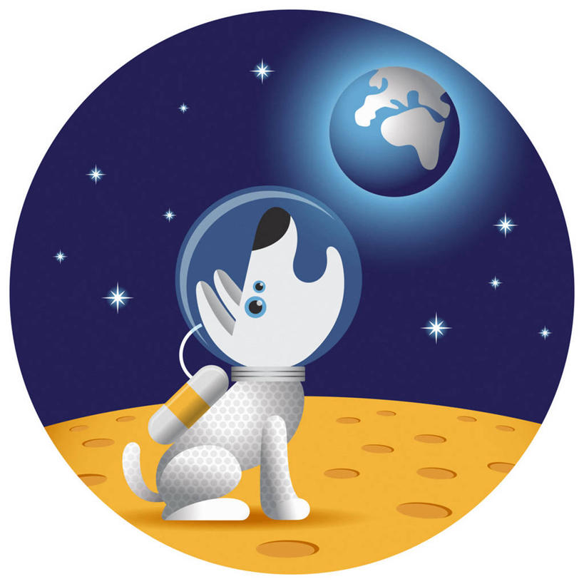 无人,坐,方图,插画,侧面,数码,科技,宠物,狗,阴影,网络,圆形,地球,月球,星星,高光,几何,计算机图形,合成,图画,画,摄影,幽默,电脑合成图,数码合成图,太空服,合成图,嚎叫,漫画,渴望,天文学,写实,具体,具象,冒险,彩图,旅行,空间探索