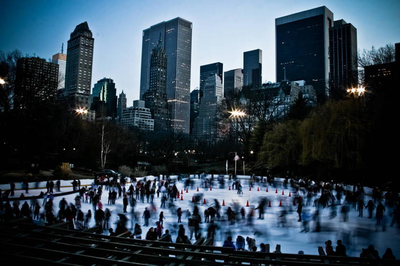无人,横图,室外,运动模糊,滑冰,天际线,城市,建筑,摩天大楼,纽约,美国,黄昏,摄影,宁静,享乐,中央公园,休闲活动,彩图