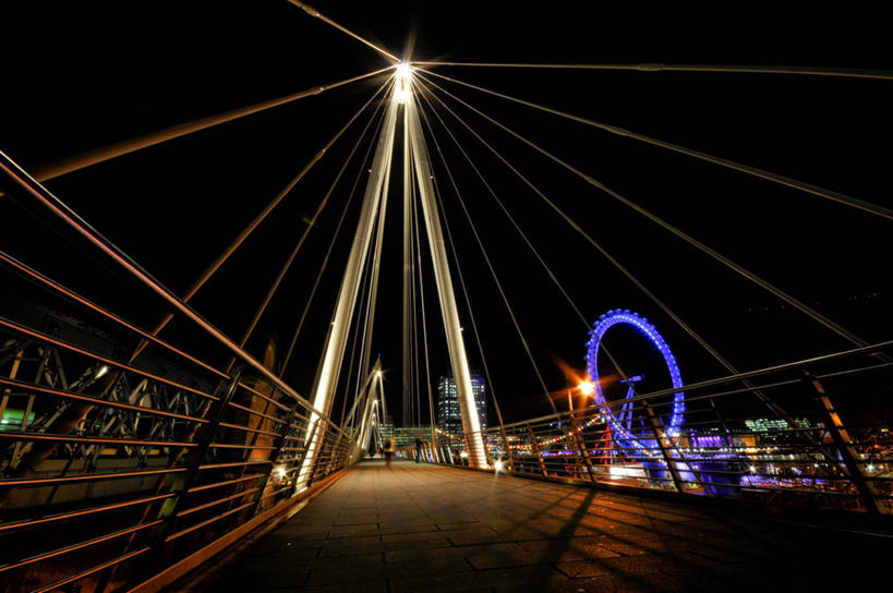 无人,栏杆,横图,室外,夜晚,仰视,英国,首都,联系,伦敦眼,摄影,照亮,英国文化,彩图,低角度拍摄,广角