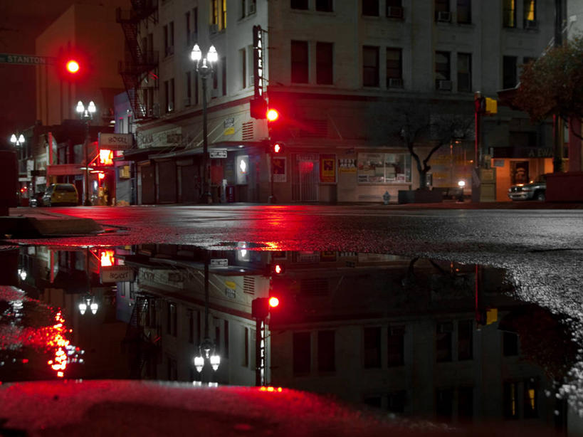 无人,横图,室外,夜晚,雨,建筑,路灯,反射,公寓,红色,摄影,市区,水坑,埃尔帕索,彩图