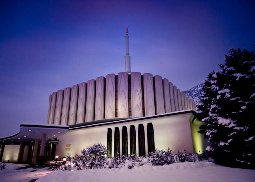 无人,横图,室外,雪,建筑,美国,冬天,尖顶,现代,黄昏,寒冷,摄影,灌木,照亮,犹他,普若佛,彩图,摩门教