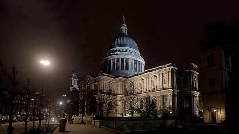 无人,横图,室外,夜晚,城市,建筑,路灯,英国,首都,圣保罗大教堂,摄影,照亮,圆顶建筑,英国文化,彩图,大教堂,英国国教