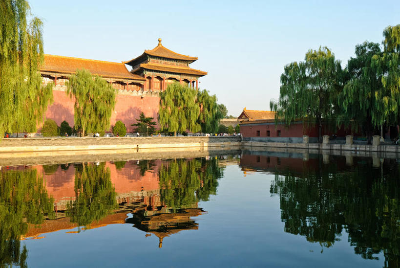 无人,故宫,宫殿,横图,室外,白天,湖,建筑,北京,反射,首都,摄影,中国文化,护城河,彩图,联合国教科文组织
