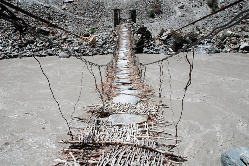 无人,横图,室外,白天,风险,河流,印度,亚洲,枝,联系,摄影,吊桥,喜马拉雅山脉,危险,彩图