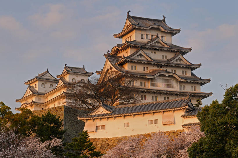 无人,横图,室外,白天,日落,建筑,日本,日本文化,城堡,宏伟,宝塔,摄影,姬路城,兵库县,姬路,彩图