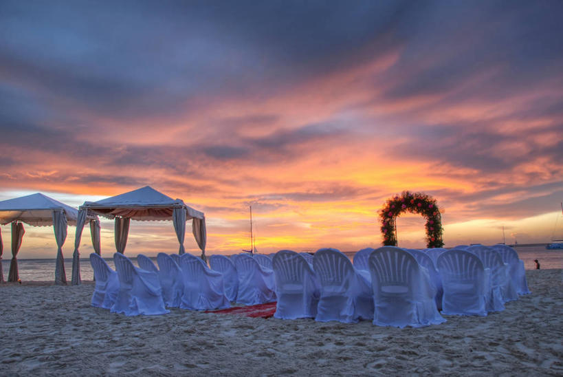 无人,横图,室外,婚礼,日落,椅子,庆祝,包装,云,摄影,宁静,海滩,彩图