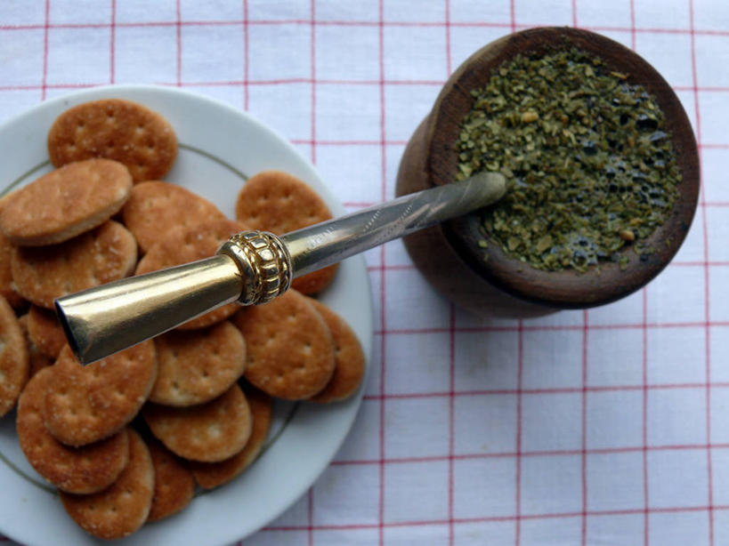 无人,横图,俯视,特写,阿根廷,许多,很多,杯,桌布,盘子,吸管,饼干,摄影,马黛茶,茶杯,彩图,高角度拍摄,传统文化